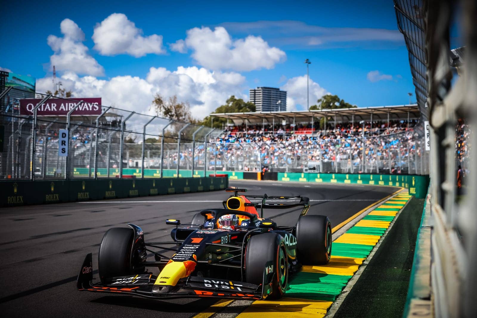 MELBOURNE, AUSTRALIA - MARCH 31: Max Verstappen drives the Oracle Red Bull Racing RB19 during practice in the 2023 Australian Grand Prix at Albert Park in Melbourne, Australia