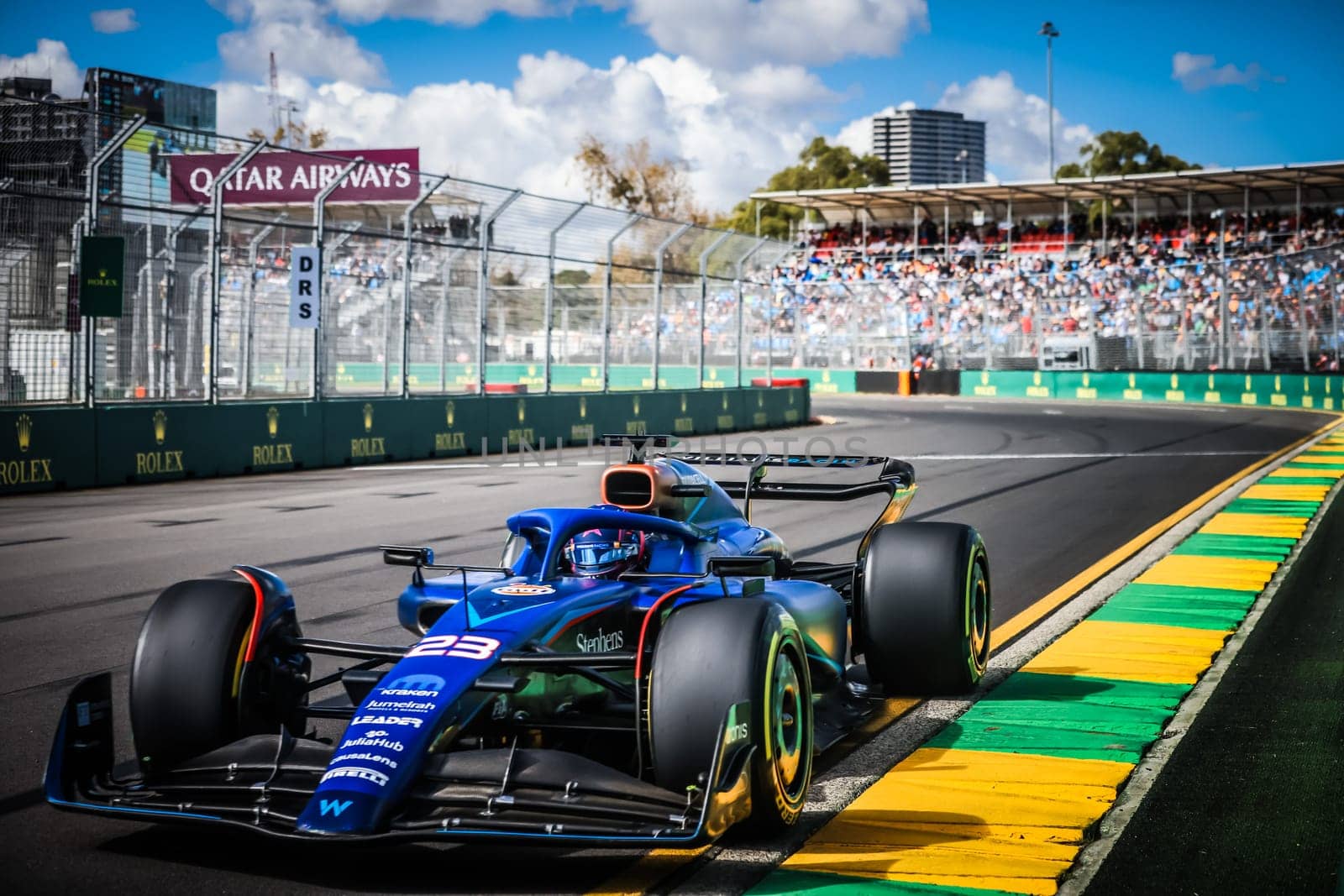 MELBOURNE, AUSTRALIA - MARCH 31: Alexander Albon of Williams Racing drives the Williams FW44 Mercedes during practice at the 2023 Australian Grand Prix at Albert Park in Melbourne, Australia