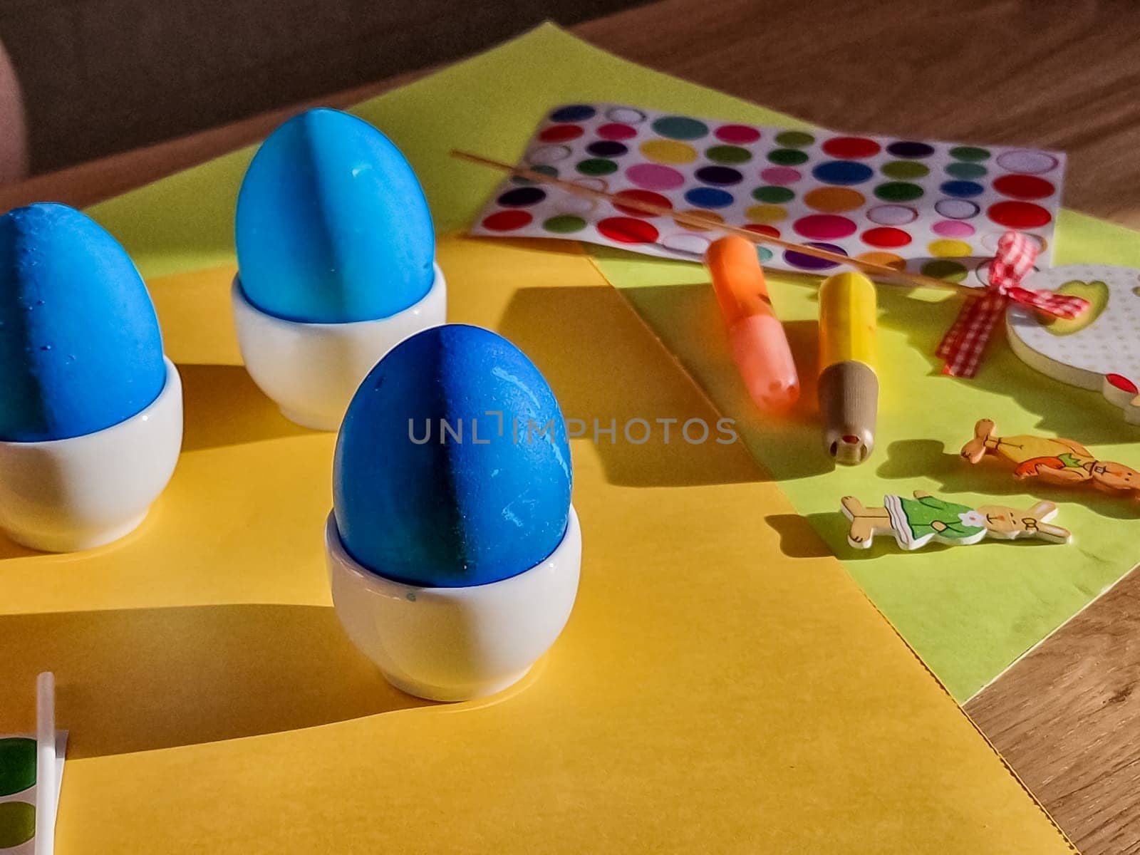 Easter nest with colorful eggs - Greeting card and spring background