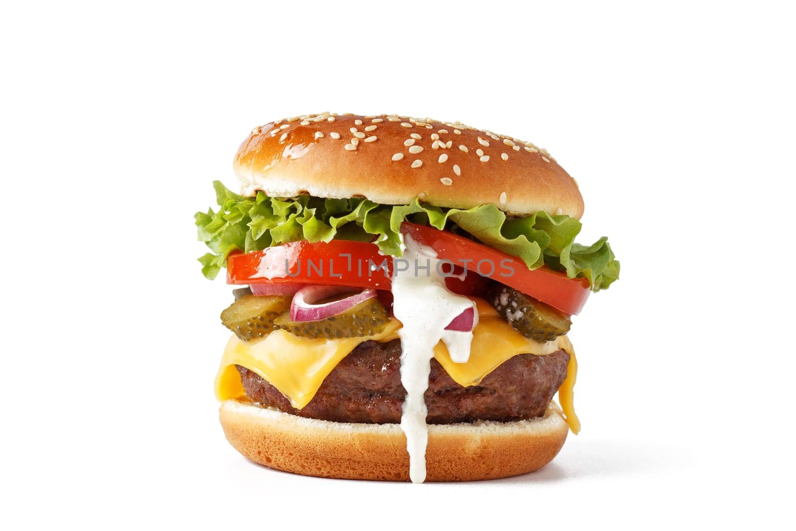 Classic cheeseburger isolated on white background by lara29