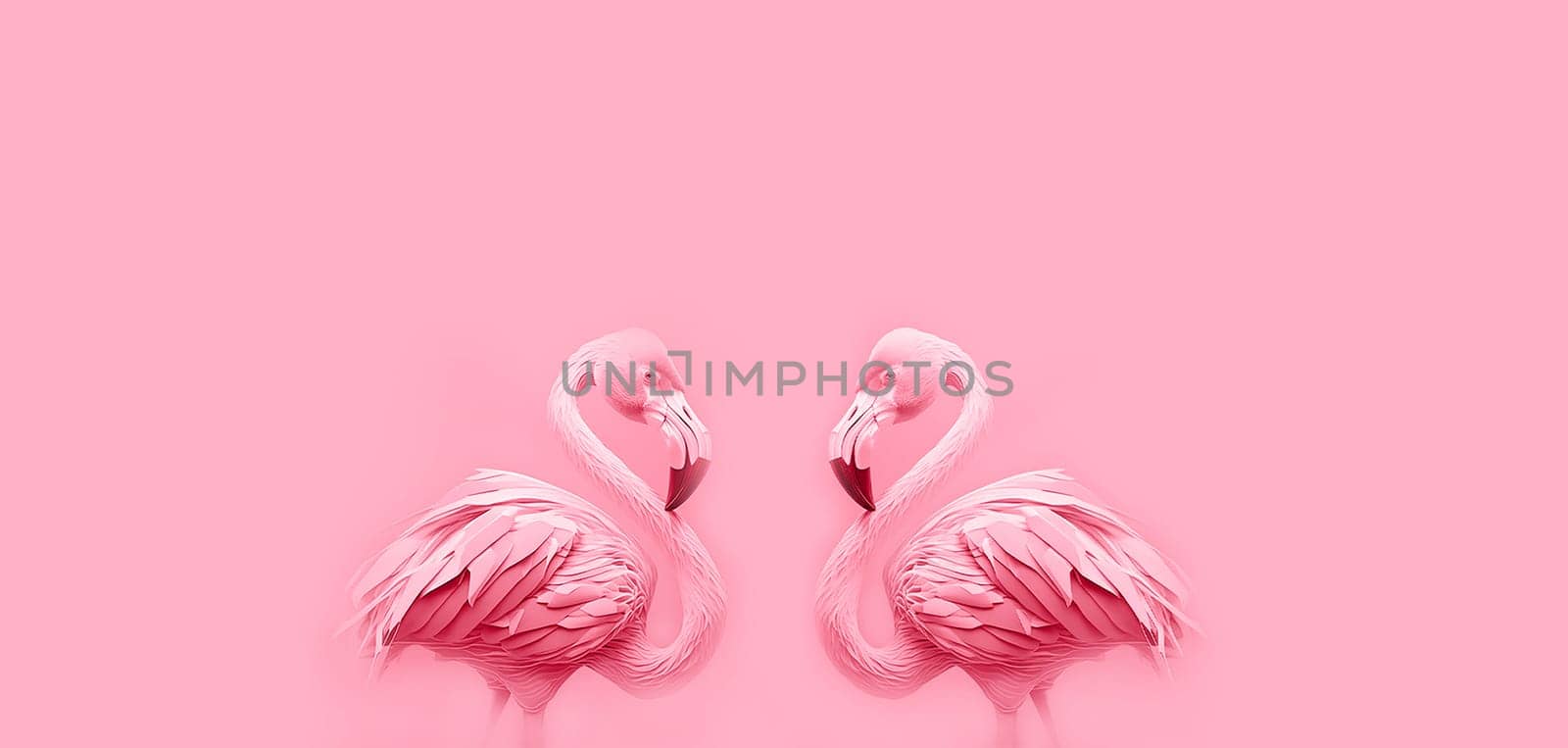 Pink flamingo bird illustration design on pastel pink colored background, flat lay, summer tropical bird, modern design with copy space texture
