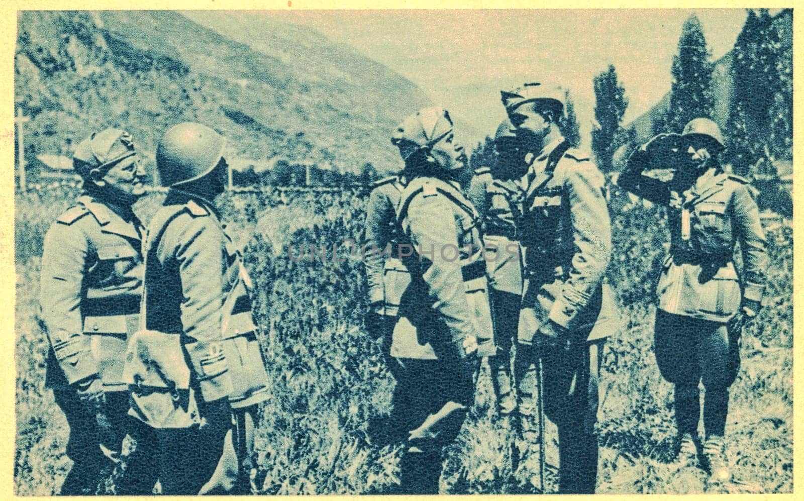ITALIAN ALPS - 1940: Crown Prince Umberto II. has conversation with Mussolini in Italian Alps.