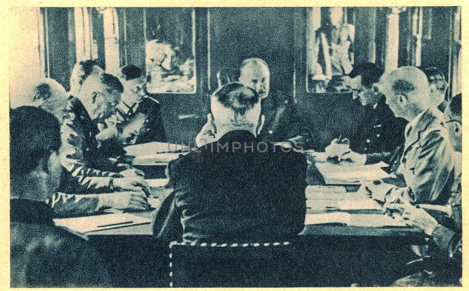 FRANCE - NOVEMBER 11, 1918: Marshal Fochs railroad car. That was where the meeting would take place.The five armistices arranged in the fall of 1918 determined the course of diplomatic events for many years.