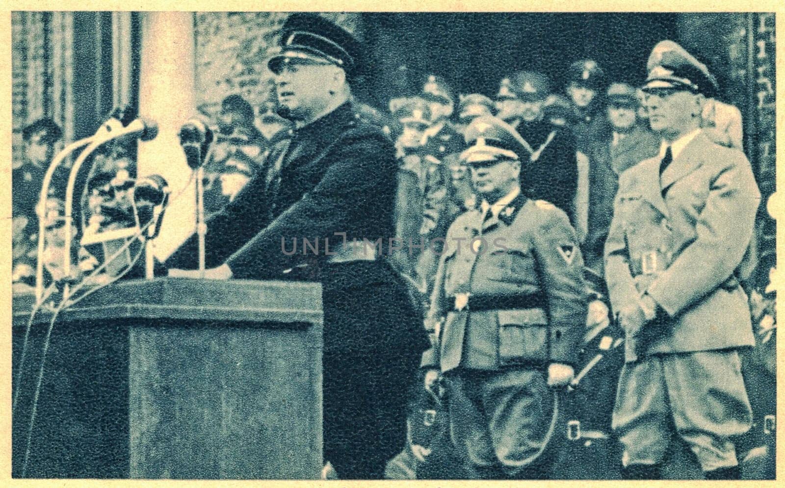 Dutch volunteers in German service. NSB leader Anton Mussert during his speech to the first battalion of the WA Volunteer Regiment. From left to right: Anton Mussert, Wilhelm Harster and Arthur Seyss-Inquart by roman_nerud