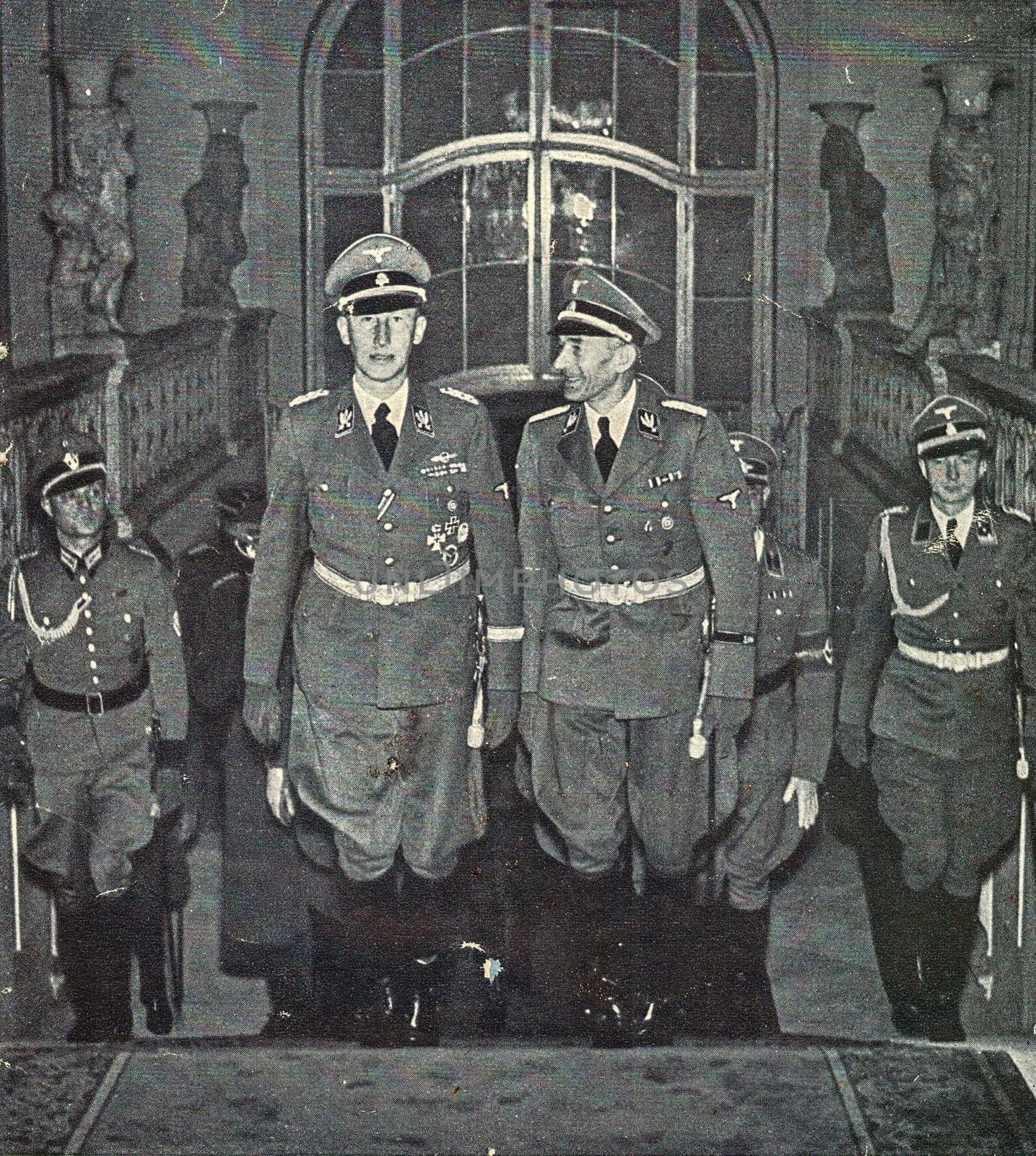 PRAGUE, PROTECTORATE OF BOHEMIA AND MORAVIA - 1941: Reinhard Heydrich (left) with Karl Hermann Frank at Prague Castle in 1941