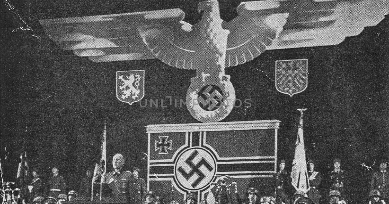 PRAGUE, PROTECTORATE OF BOHEMIA AND MORAVIA - 1942: The Deputy Reich Protector Obergruppenf hrer Reinhard Heydrich adresses in German opera hall in Prague.