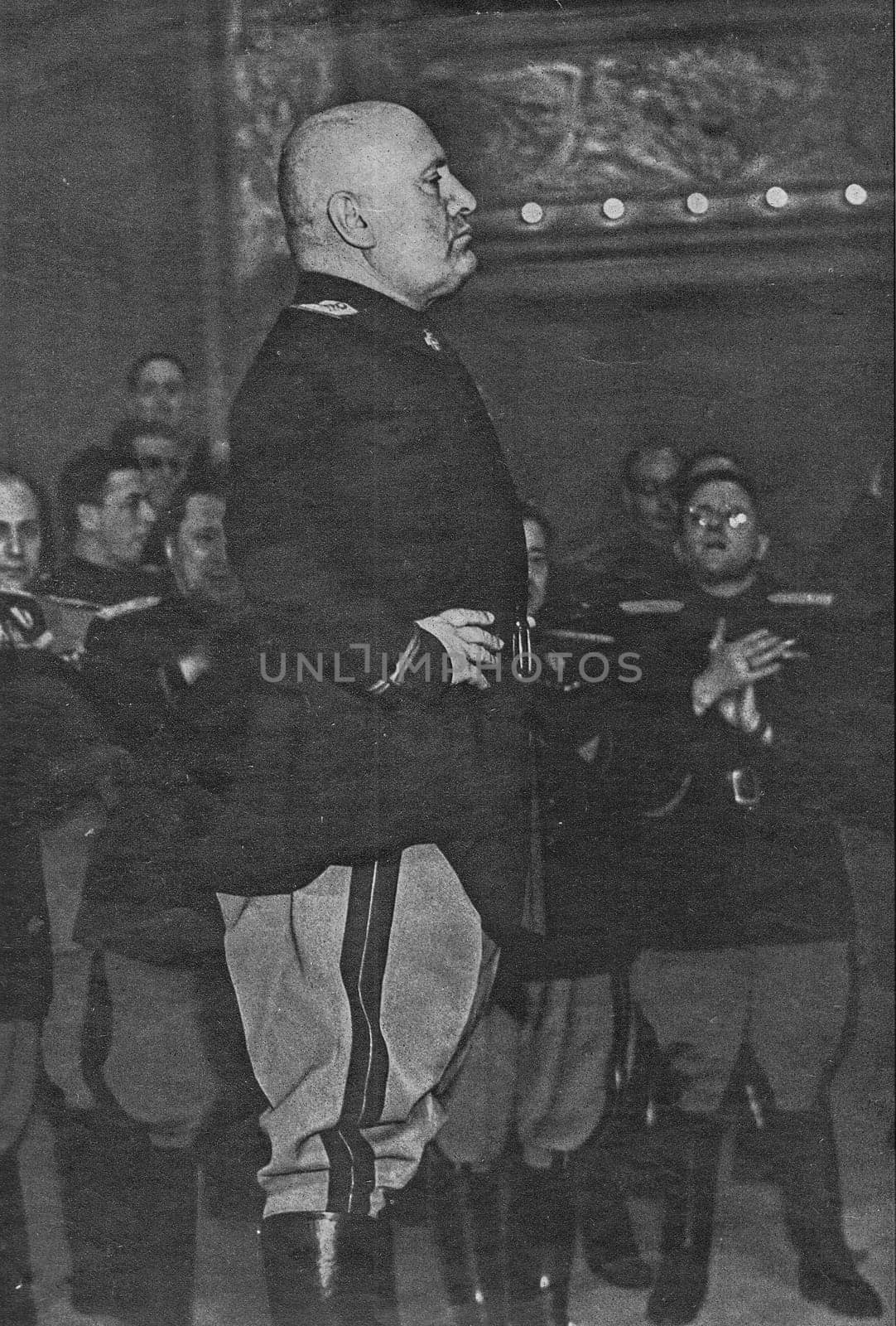 ROME, ITALY - 1940s: Benito Mussolini-Duce. Benito Amilcare Andrea Mussolini (29 July 1883 28 April 1945) was an Italian politician and journalist who founded and led the National Fascist Party.