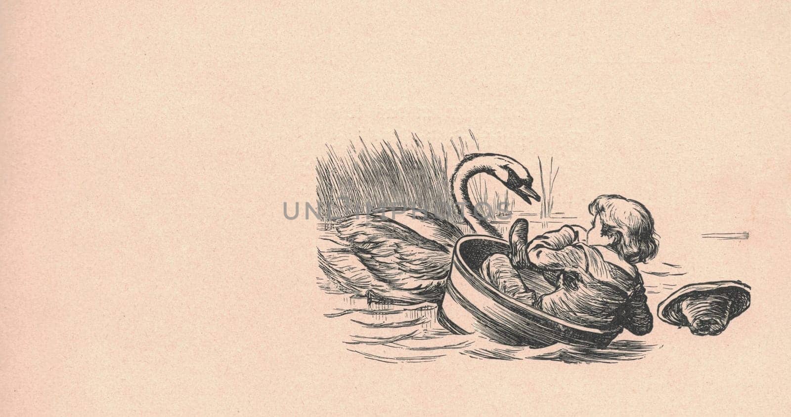 Black and white antique illustration shows a boy sails in the river. Vintage illustration shows the boy boy sits in the barrel and sails in the river. Old picture from fairy tale book. Storybook illustration published 1910. Oral storytelling is the earliest method for sharing narratives. During most people's childhoods, narratives are used to guide them on proper behavior, cultural history, formation of a communal identity, and values, as especially studied in anthropology today among traditional indigenous peoples.