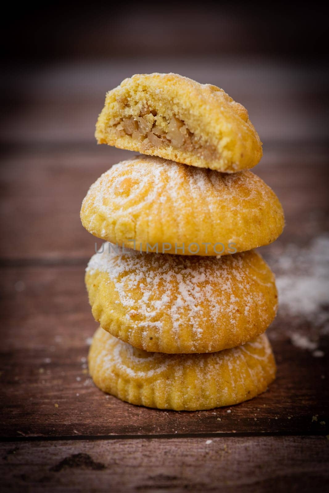 Traditional eid maamoul or mamoul cookies with dates, nuts, and jam, Arabic sweets for Aid al-Fitr and easter, High quality photo