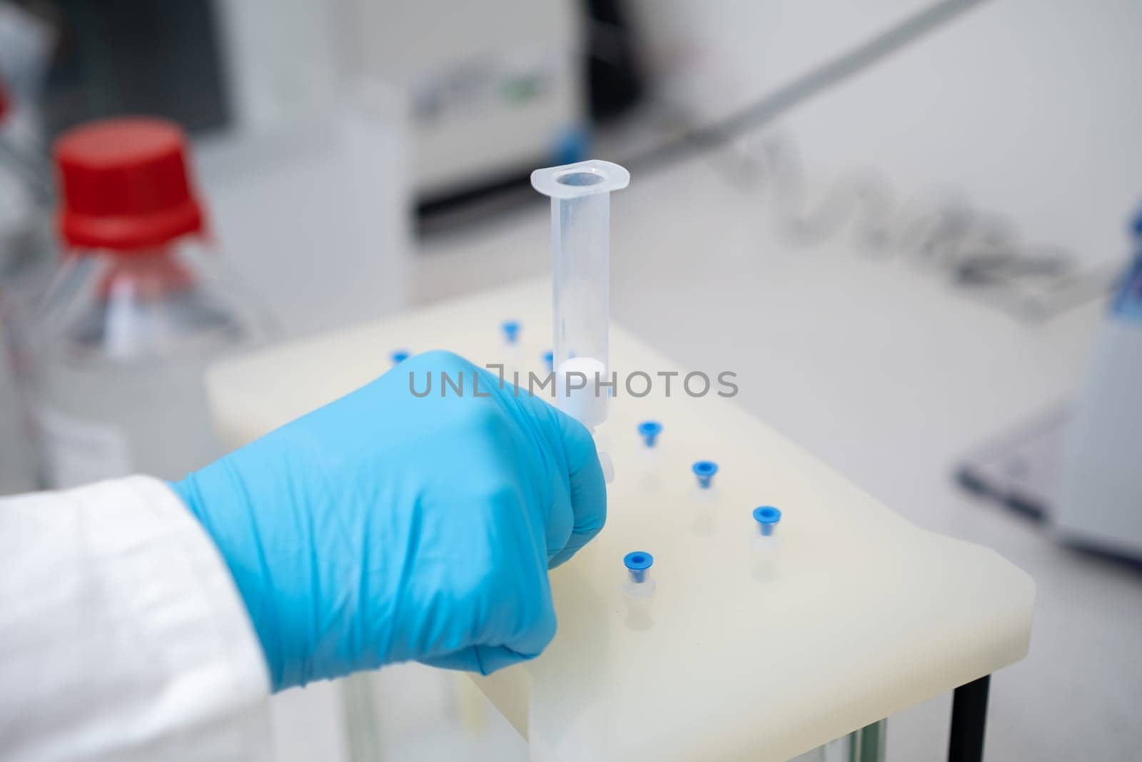 Vacuum Solid Phase extraction SPE manifold with catridge for sample preparation in chemical laboratory.