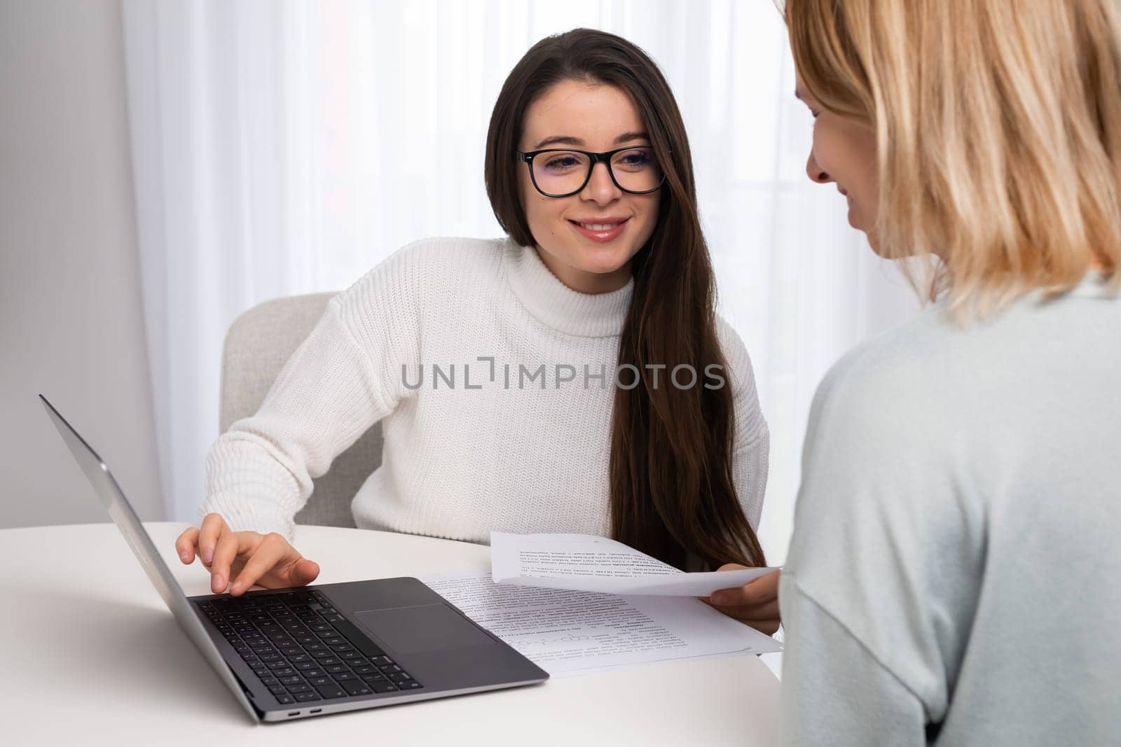 Young woman doing a job interview.