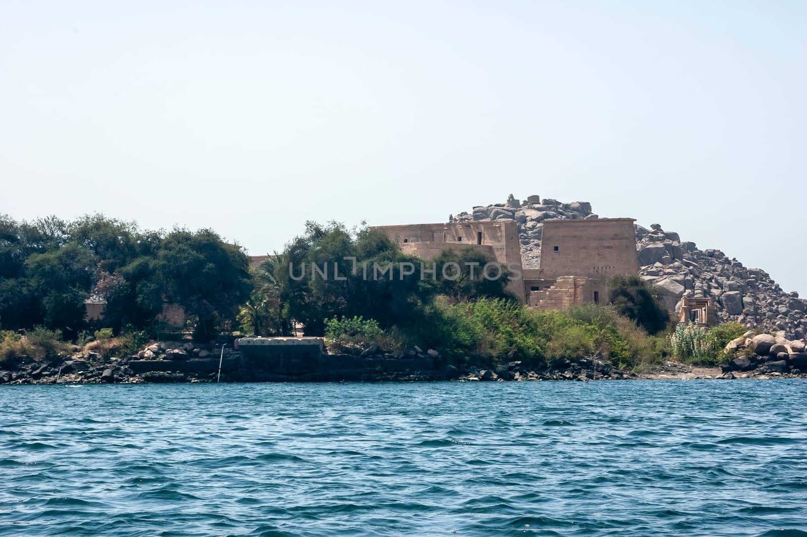 Aswan, Egypt - April 17 2008: The temple of Philae near the Aswan dam on the Nile. Egypt