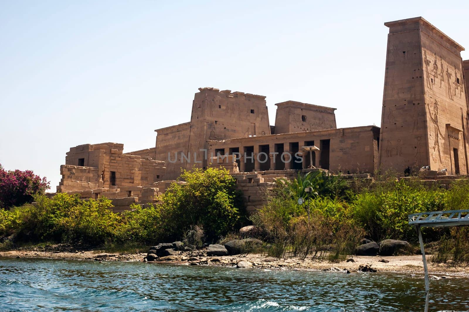 Aswan, Egypt - April 17 2008: The temple of Isis at Philae near the Aswan dam on the Nile. Egypt