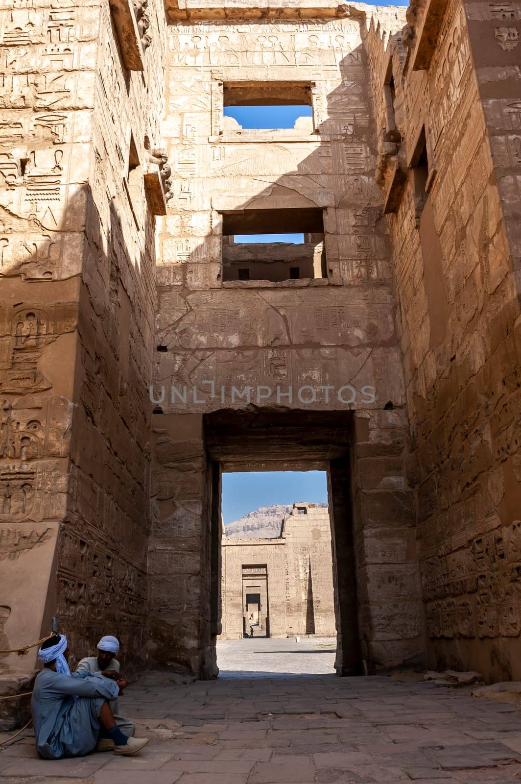 Luxor, Egypt - April 16 2008: The funerary temple of Ramses II in the archaeological site of Medinet Habu, Luxor, Egypt