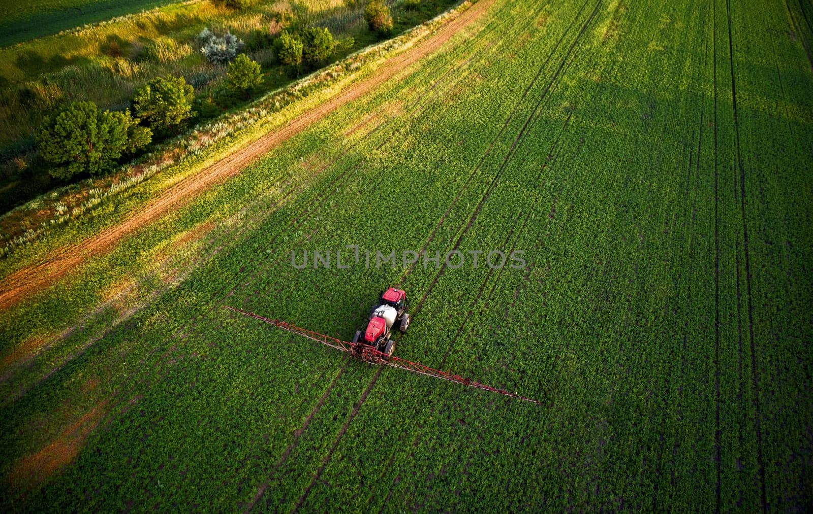 Sprayer CASE 3330 spraying pesticides on chickpea field. Field treatment with chemicals against pests, insects and plant diseases. Taking care of the Crop. 21.06.22, Rostov area. Russia