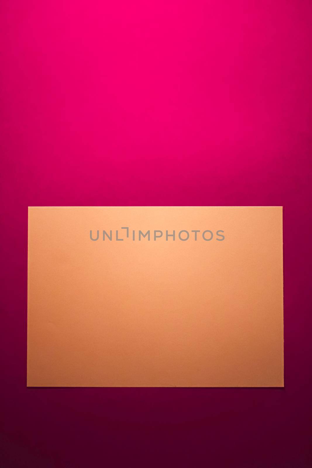 Blank A4 paper, brown on pink background as office stationery flatlay, luxury branding flat lay and brand identity design for mockup.