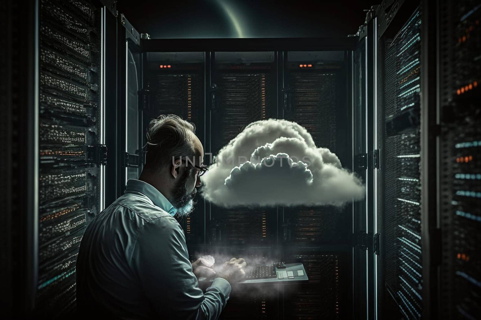 linking computer to cloud with server, connection Online, cloud storage, contact, computing, Devices connected to storage in the data center , tablet, phone home devices with online.
