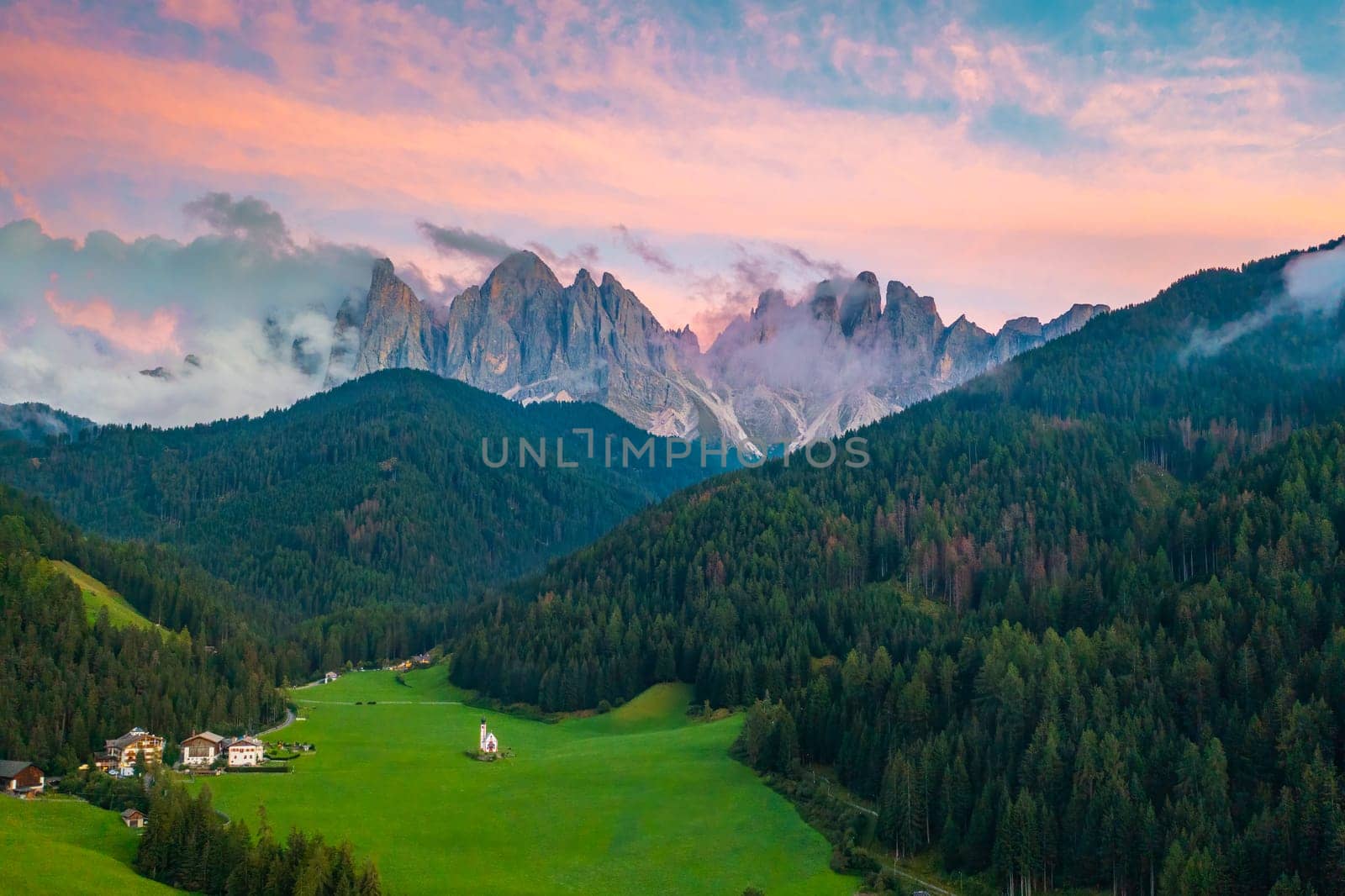 Scenic landscape from Santa Maddalena valley with Olde peaks of Dolomites by vladimka