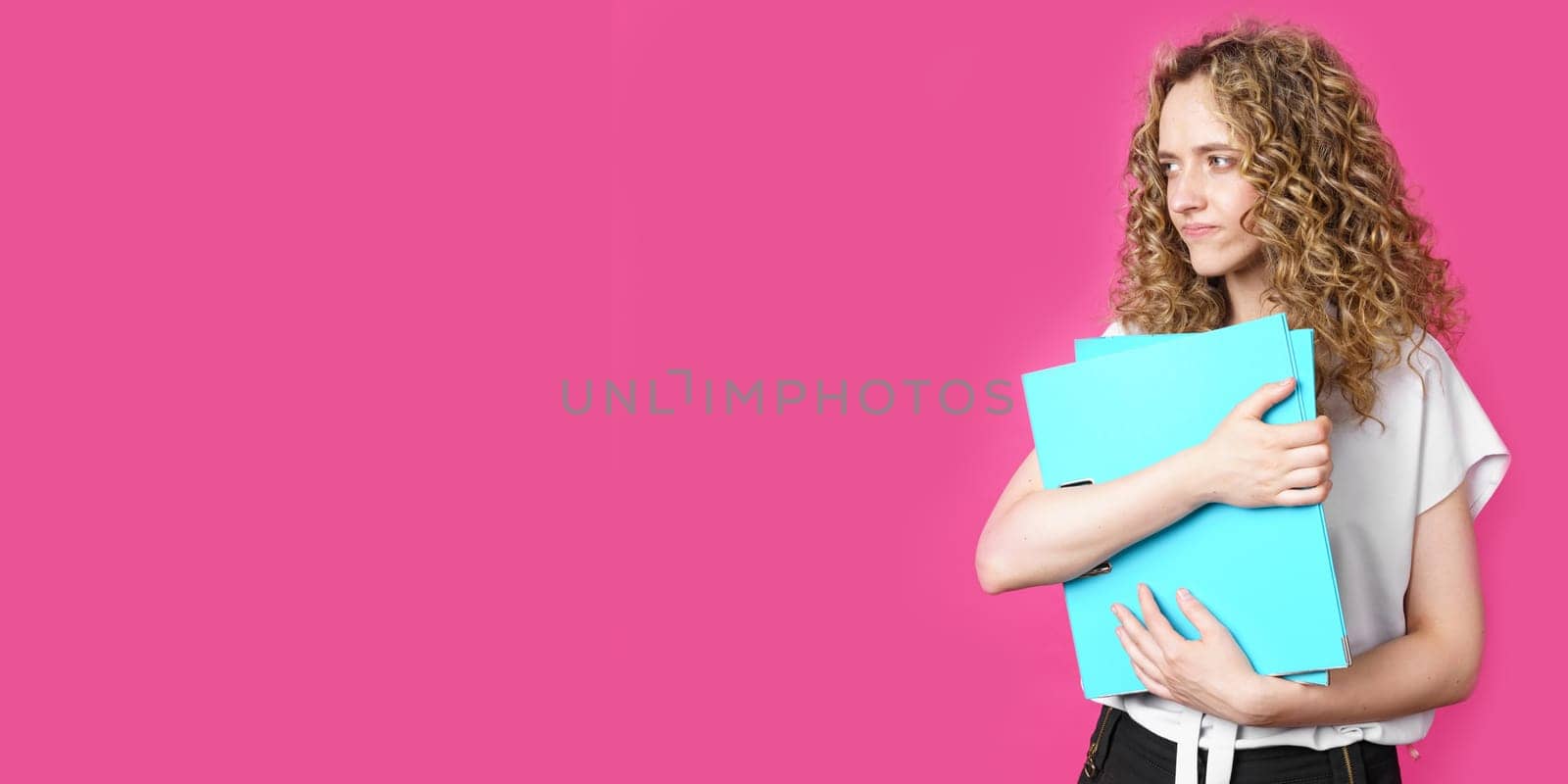 A young woman holds folders with documents in her hands. by Sd28DimoN_1976