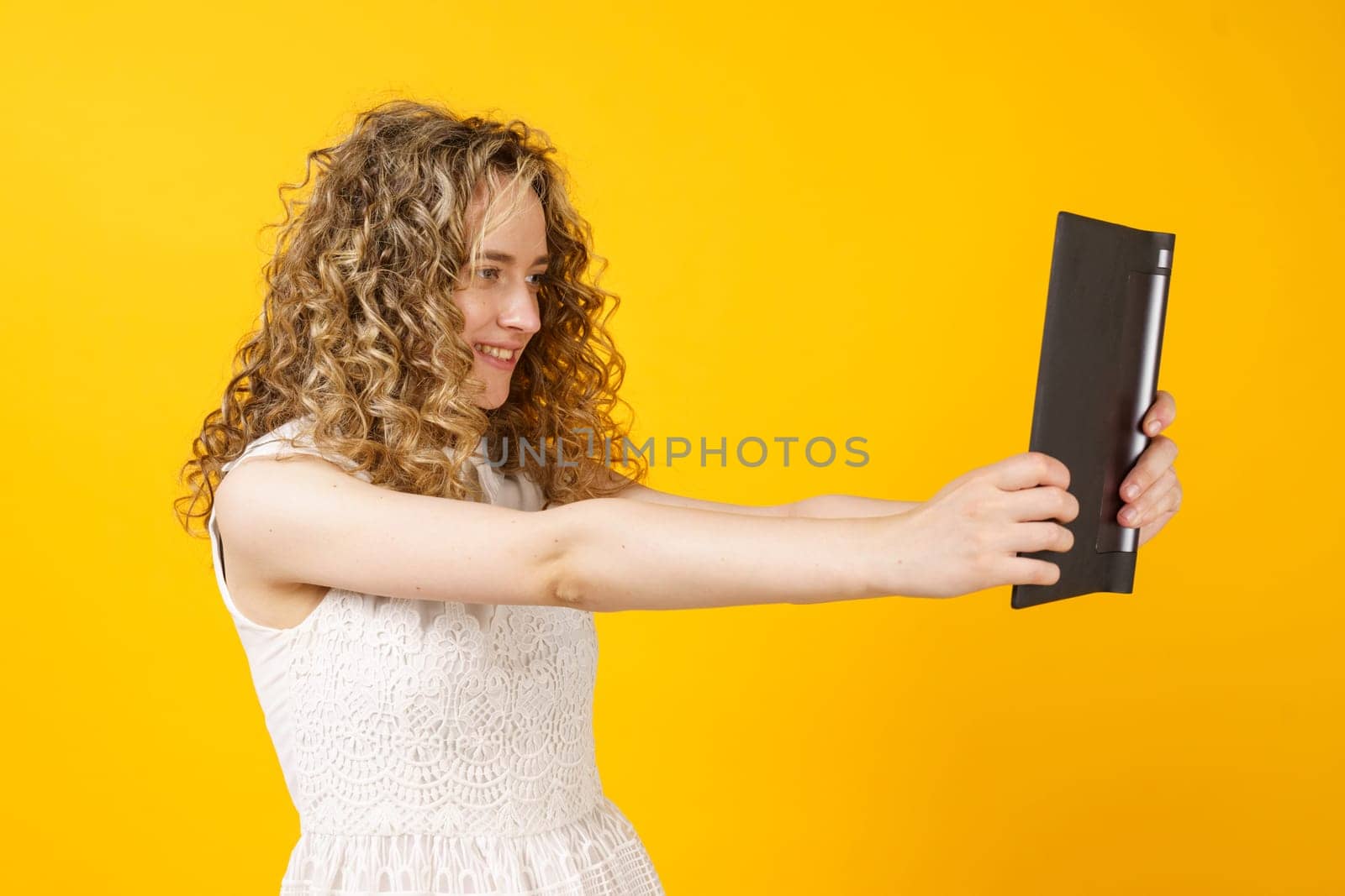 Portrait of a young woman who communicates on a tablet. Female portrait. by Sd28DimoN_1976
