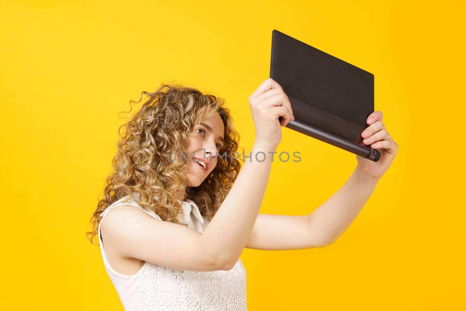 Portrait of a young woman who communicates on a tablet. Female portrait. by Sd28DimoN_1976