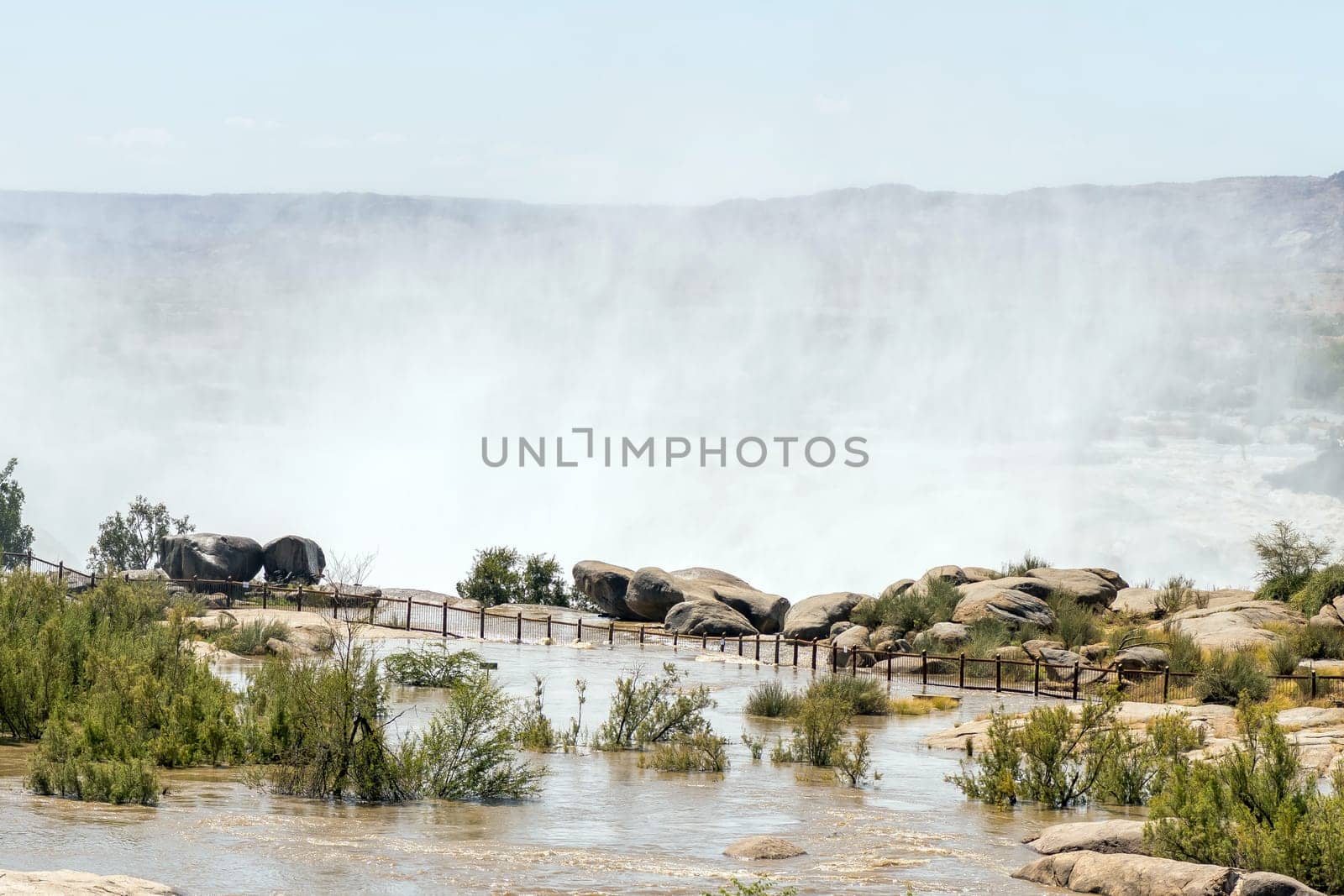 The flooded footpath to the main viewpoint at the Augrabies waterfalls