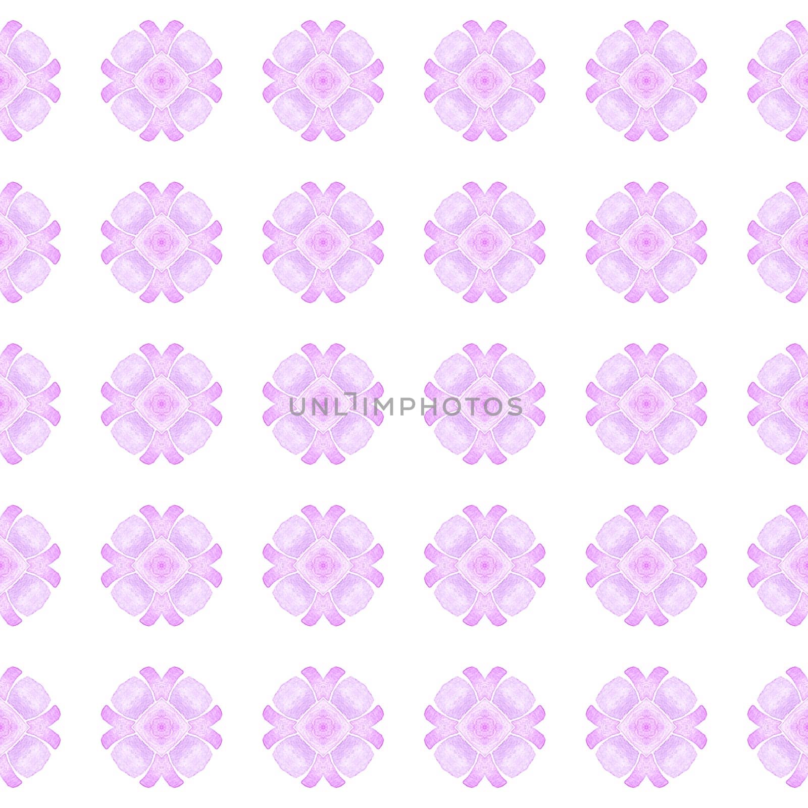 Tiled watercolor background. Purple grand boho chic summer design. Hand painted tiled watercolor border. Textile ready astonishing print, swimwear fabric, wallpaper, wrapping.