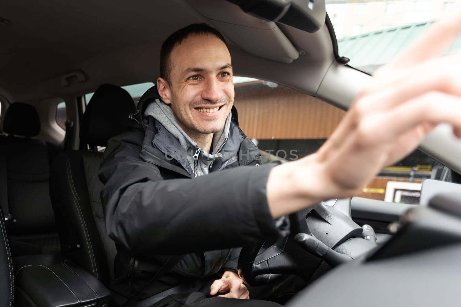 Man Using Gps Navigation System In Car to travel by Andelov13