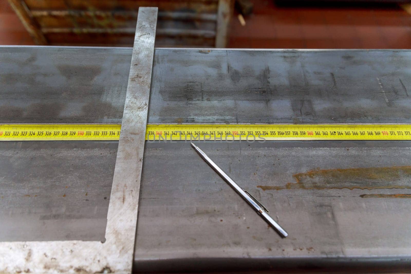 Marking tools. markings on a metal surface for drilling holes. Marking tools.