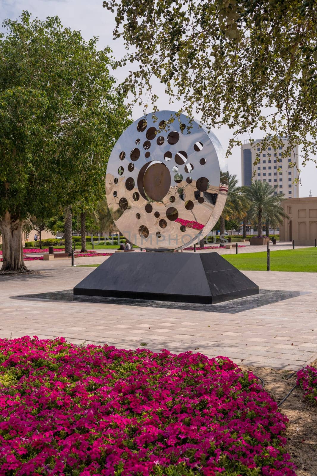 Dubai, UAE - 31 March 2023: Sculpture by Mattar bin Lahej outside the Al Shindagha district and museum in Bur Dubai