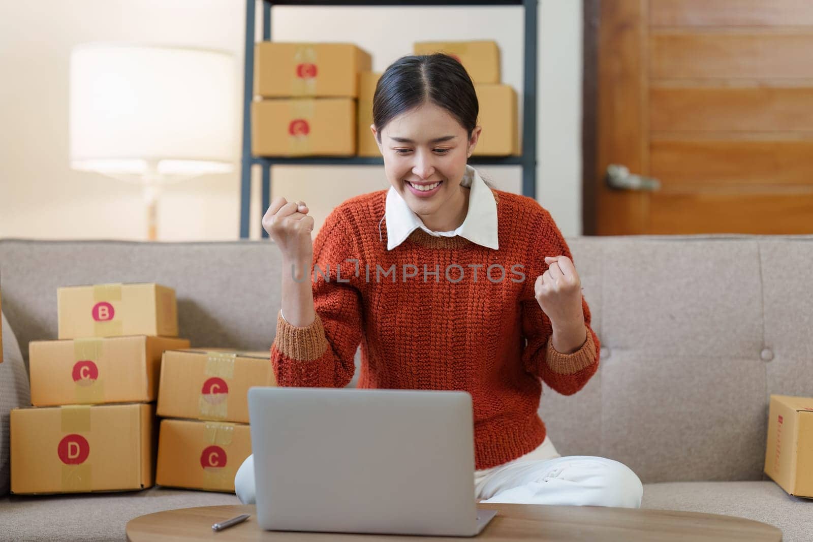 Small businesses SME owners female entrepreneurs check online orders to prepare to pack the boxes, sell to customers, sme business ideas online by itchaznong