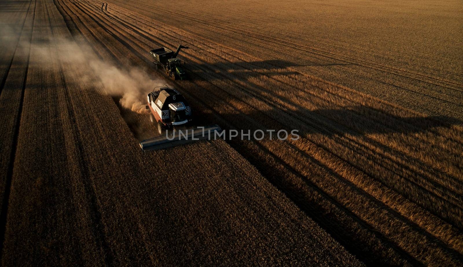 Harvester works in the field. Combine Harvesting Wheat. Field field of cereals during harvesting. Modern equipment works. 07.07.22, Rostov region, Russia.