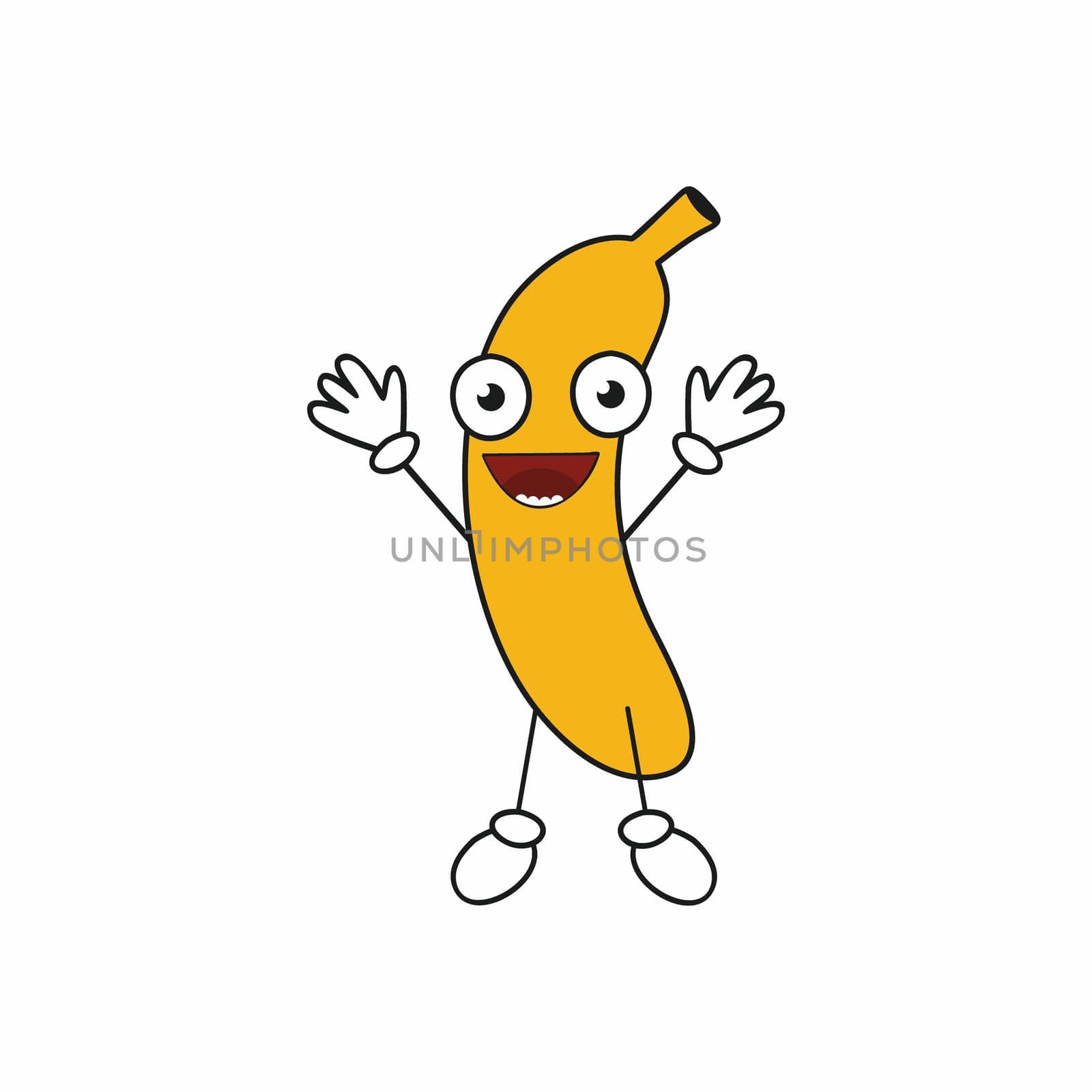 Cheerful banana with big eyes welcomes. Smiley face for social networks