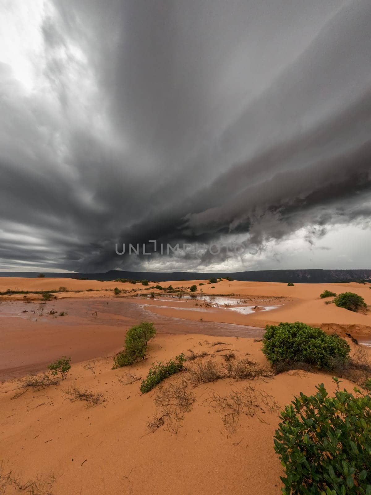 Dark storm clouds over Jalapao dunes, isolated and eerie landscape by FerradalFCG