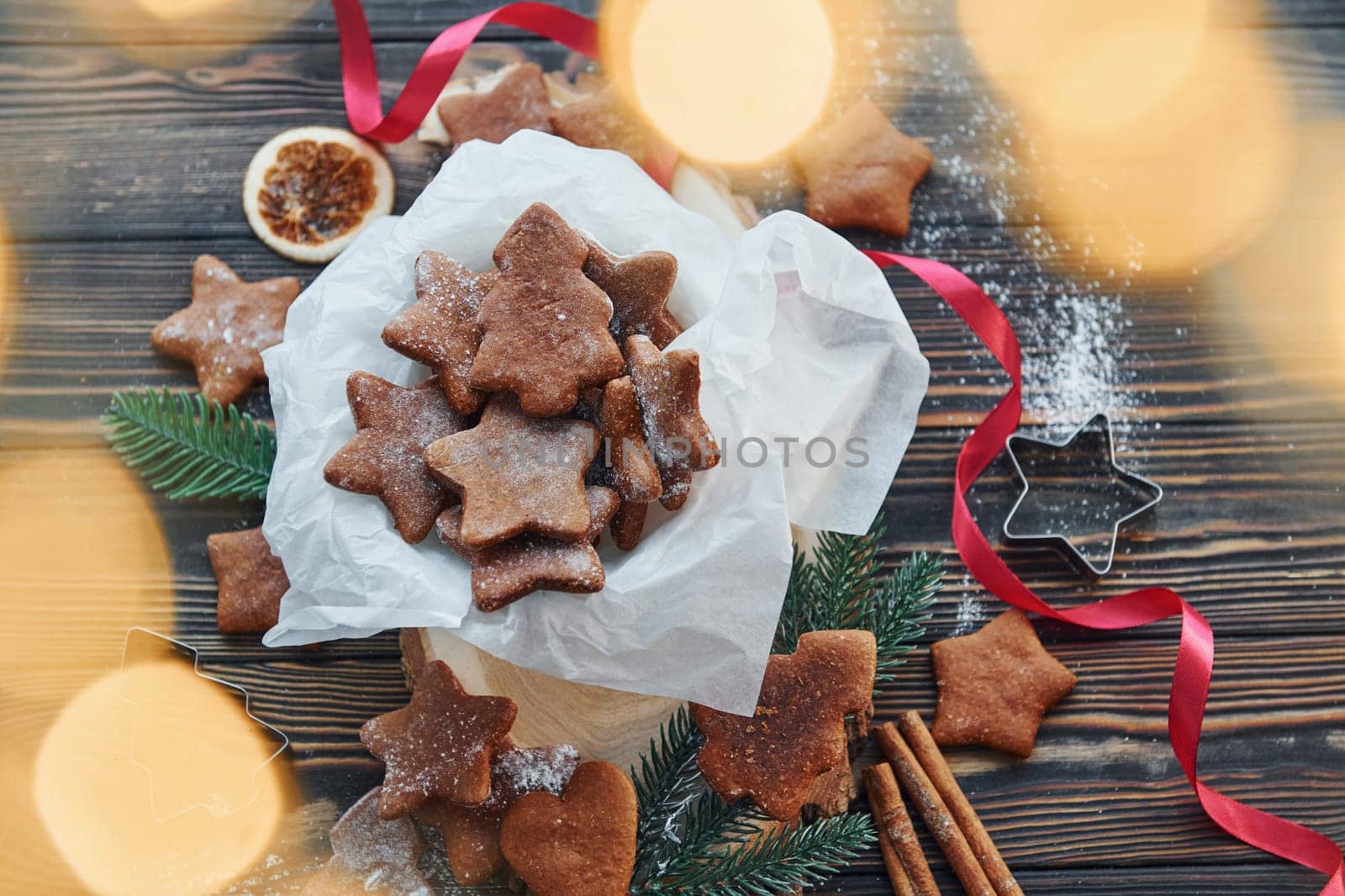 Sweets and cookies. Christmas background with holiday decoration by Standret