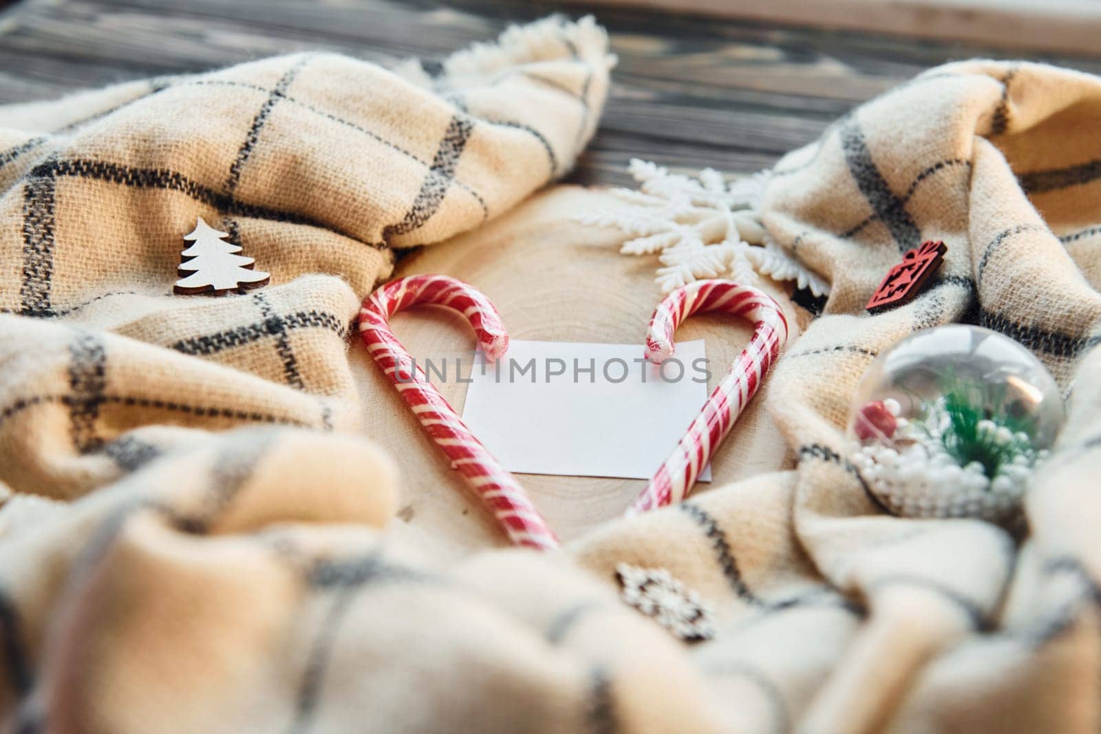 Red candies. Christmas background with holiday decoration.