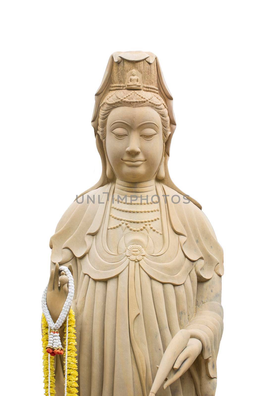 The statue of the Guanyin Boddhisatva on white background. Religion