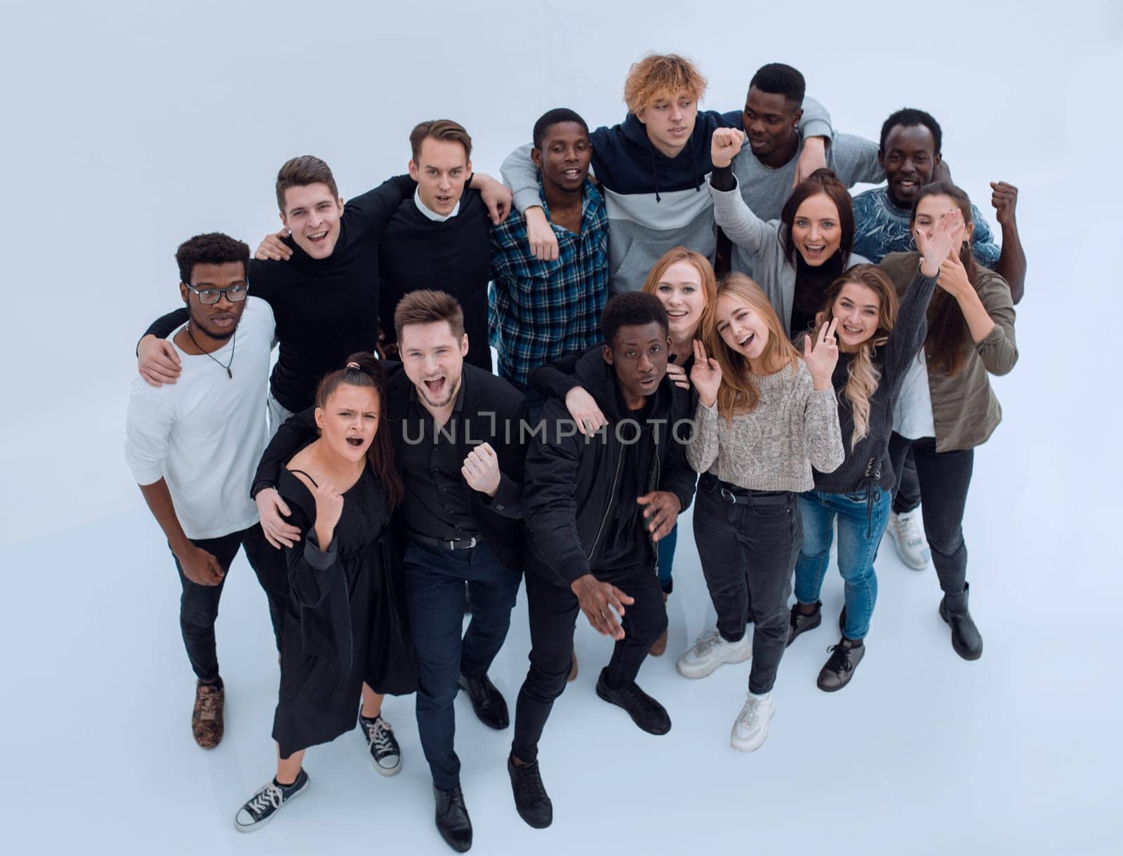 top view . group of diverse young people looking at the camera