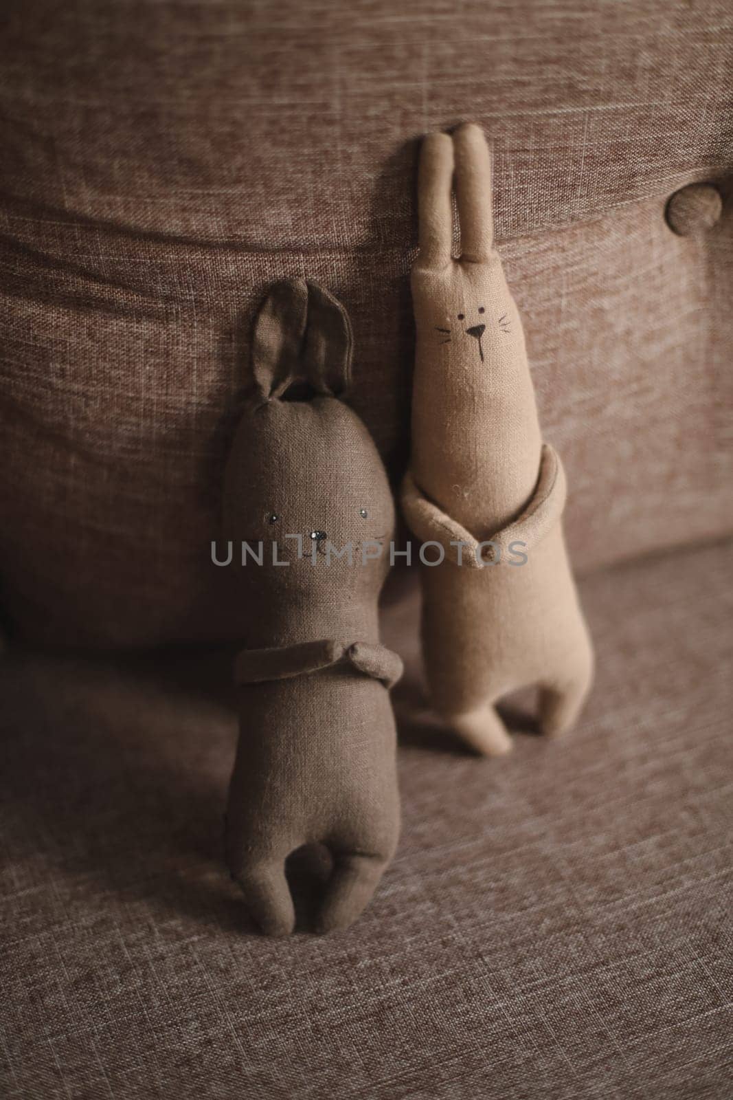 Cute rabbit toys. Concept and idea of happy easter day. Handmade children's toy