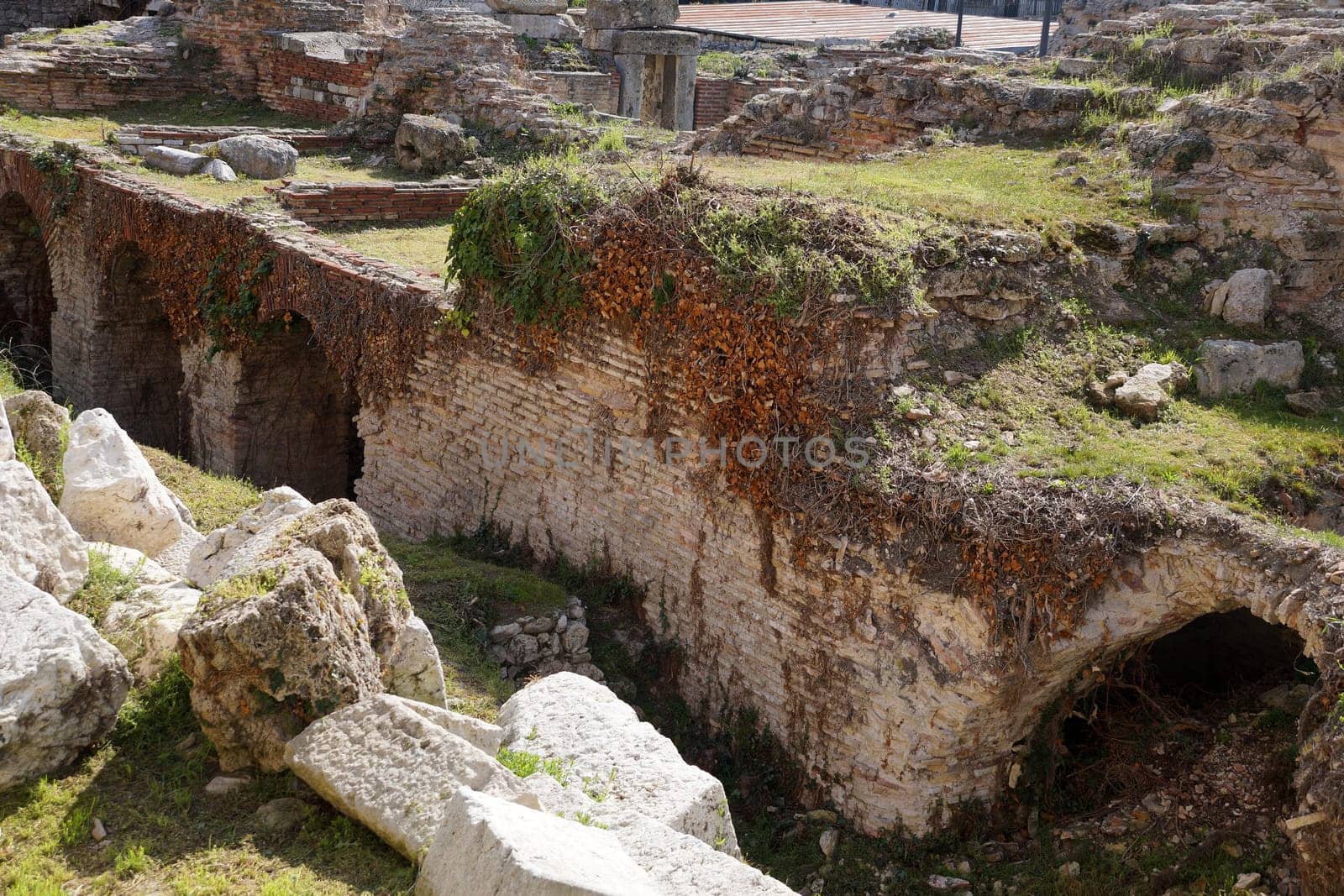 The ruins of Roman baths in the center of Varna, Bulgaria.