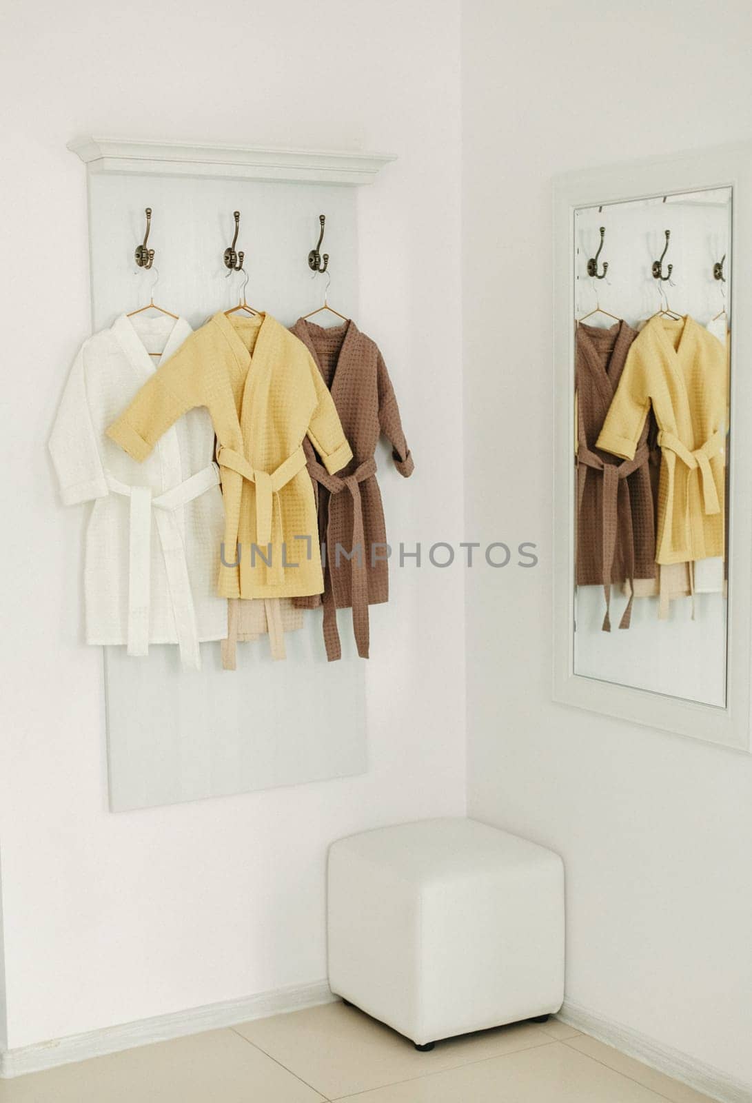 linen bathrobe hanging on a hanger