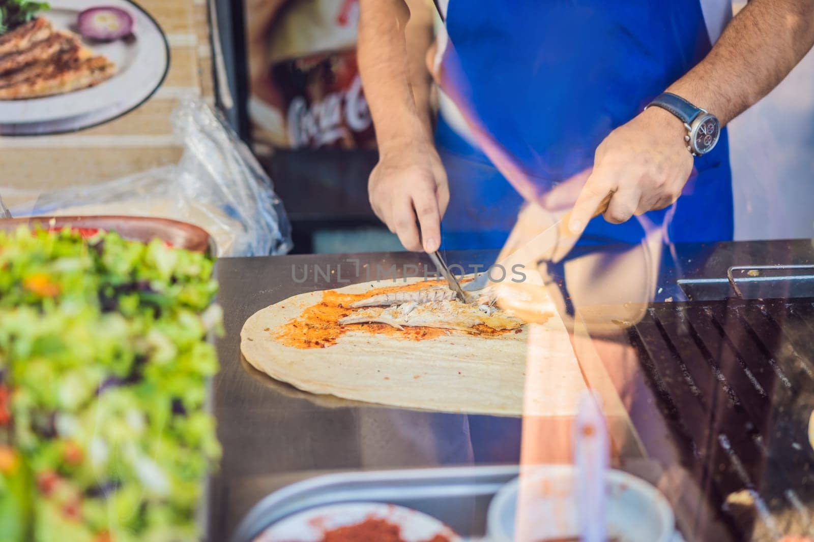 Balik ekmek - fish in a bread, traditional Turkish fast food. Istanbul, Turkey by galitskaya