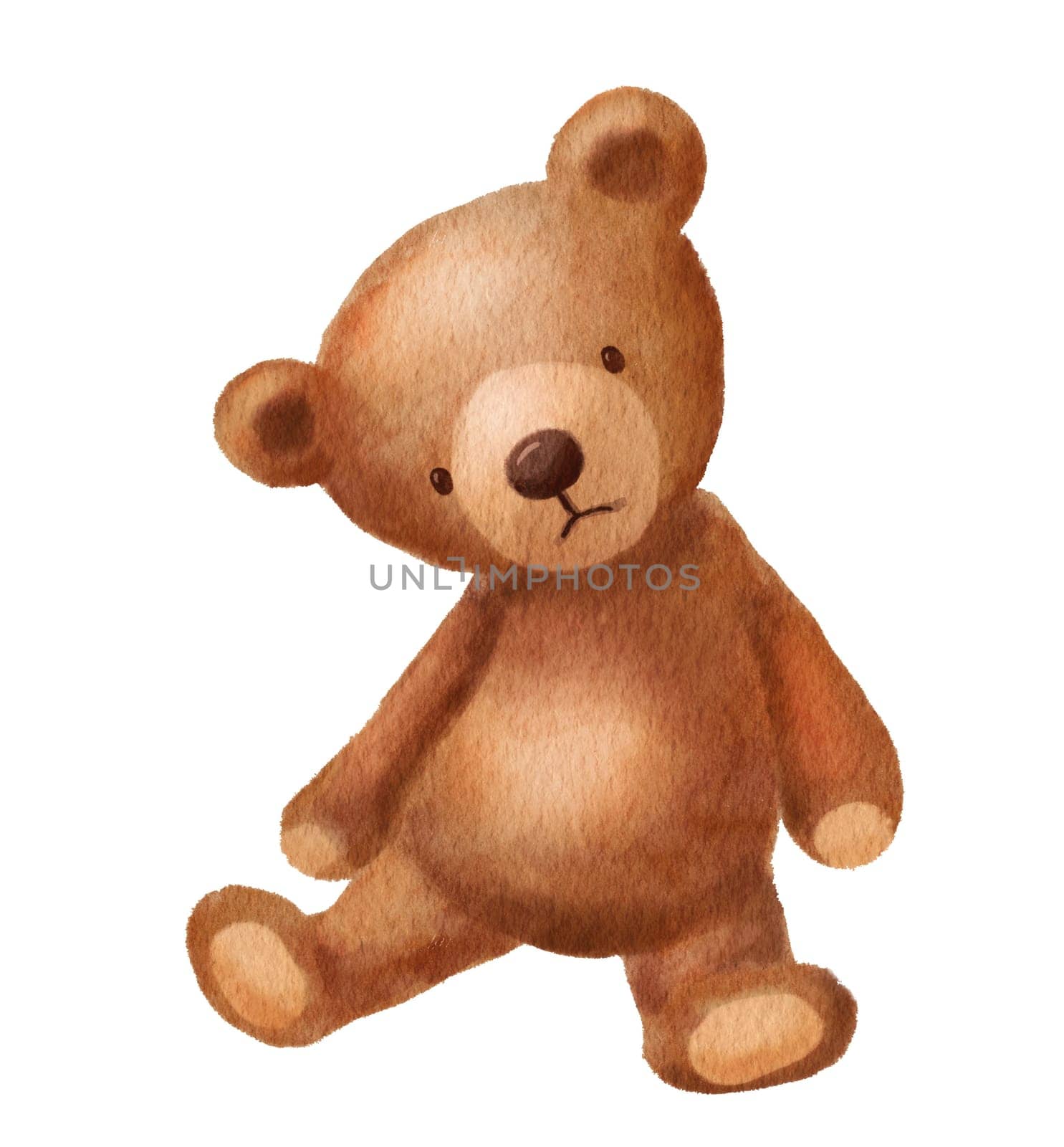Watercolor cute sad bear toy. Hand drawn illustration isolated on white