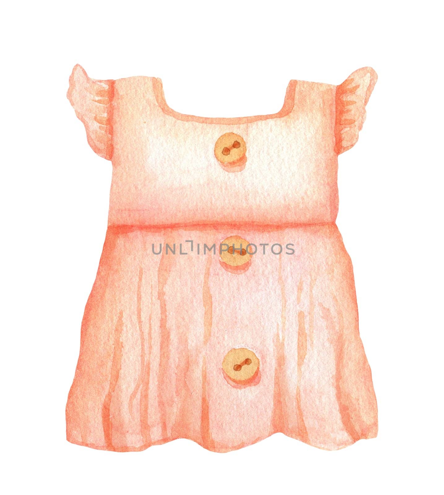 Infant cute dress illustration. Watercolor sketch Baby girl clothes isolated on white