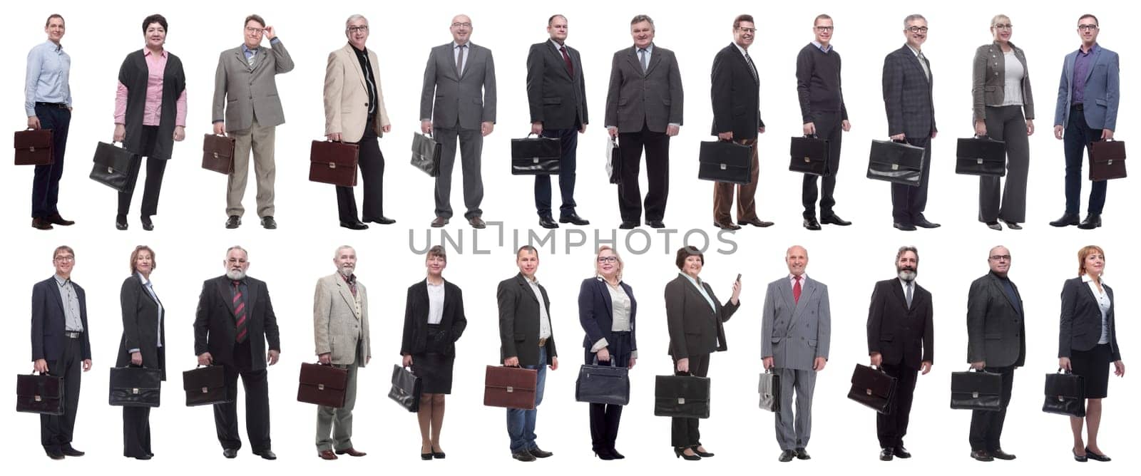 collage, group of businessmen with briefcase isolated by asdf