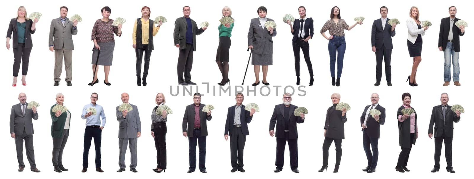 group of successful people holding money in hand by asdf
