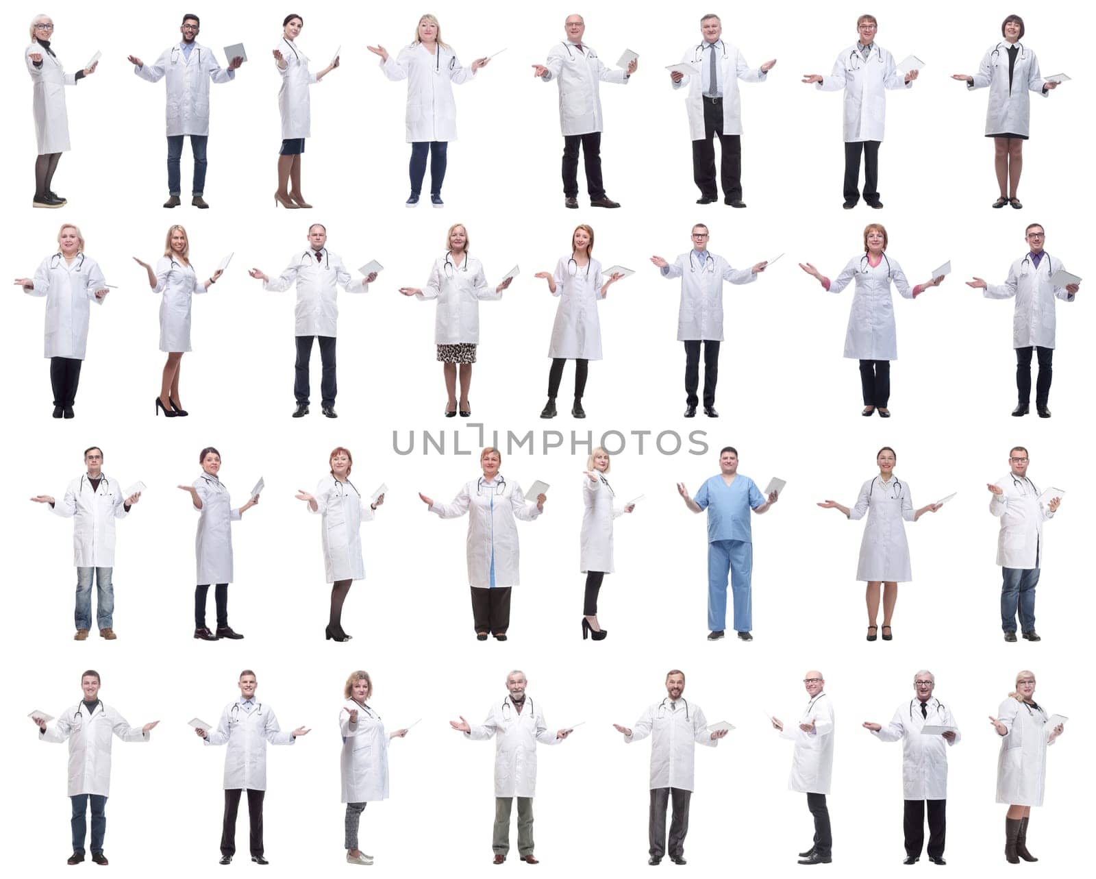 group of doctors with clipboard isolated on white background