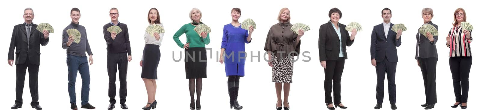 group of successful people holding money in hand by asdf