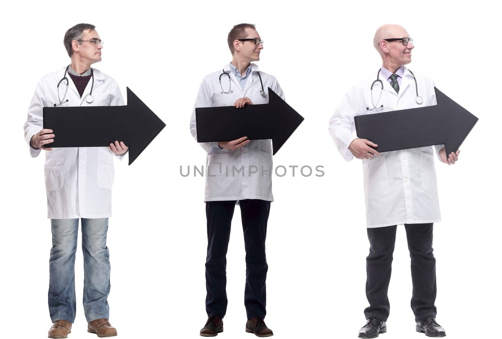 group of successful business people with black arrow isolated on white background