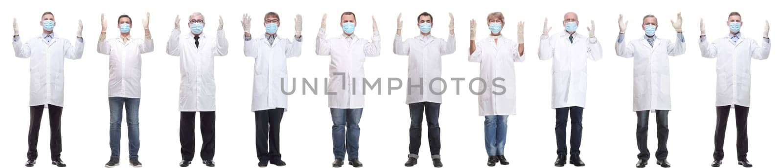 group of doctors in mask isolated on white background